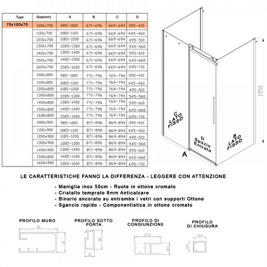 Box Doccia Tre Lati 8mm Trasparente Anticalcare Scorrevole Soft  Close-Capricornus