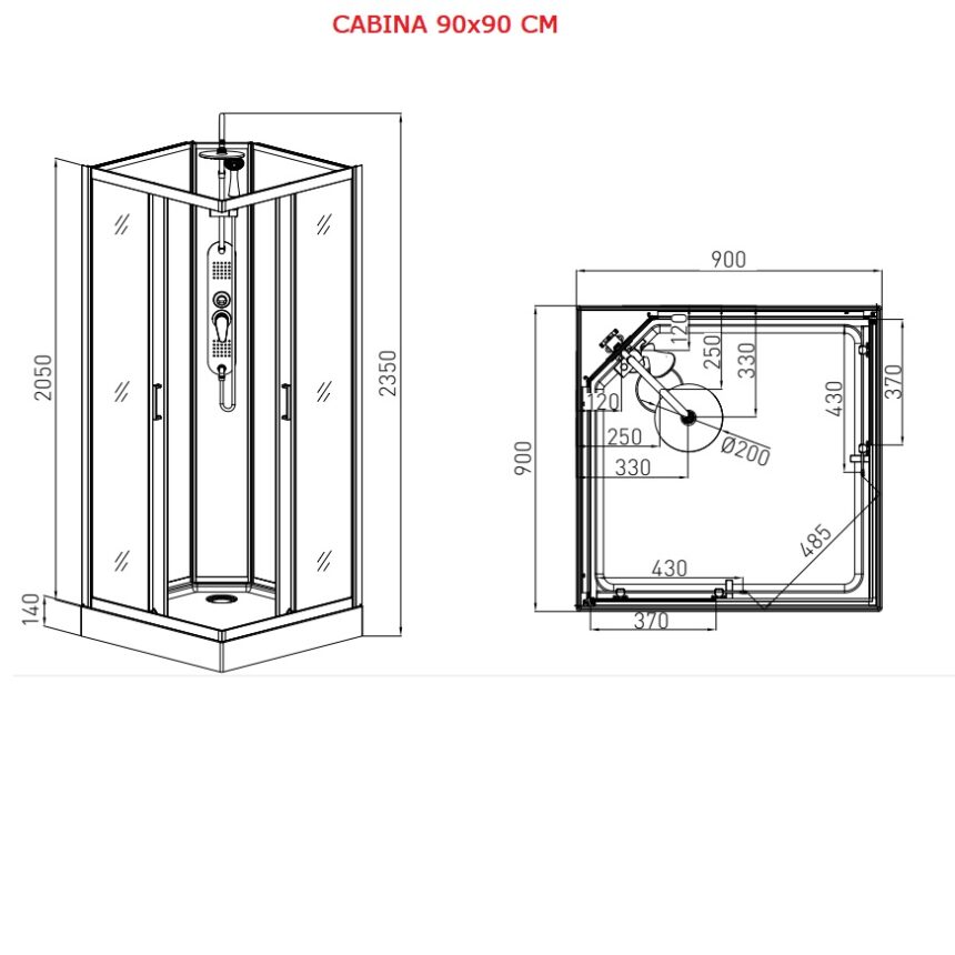 Hydromassage shower enclosure 90x90 or 80x120 cm and Quick Line system CA81