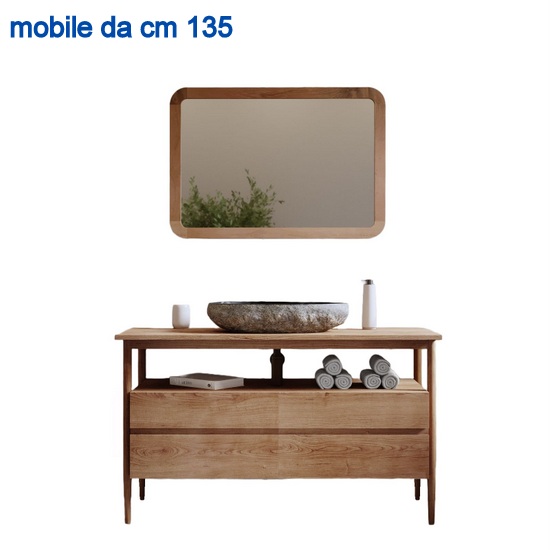 Mobile bagno portalavabo 95 cm con anta e cassetti in legno teak