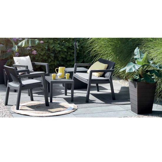 Outdoor Set Palm with 2 armchairs a sofa and a table set in resin color  graphite