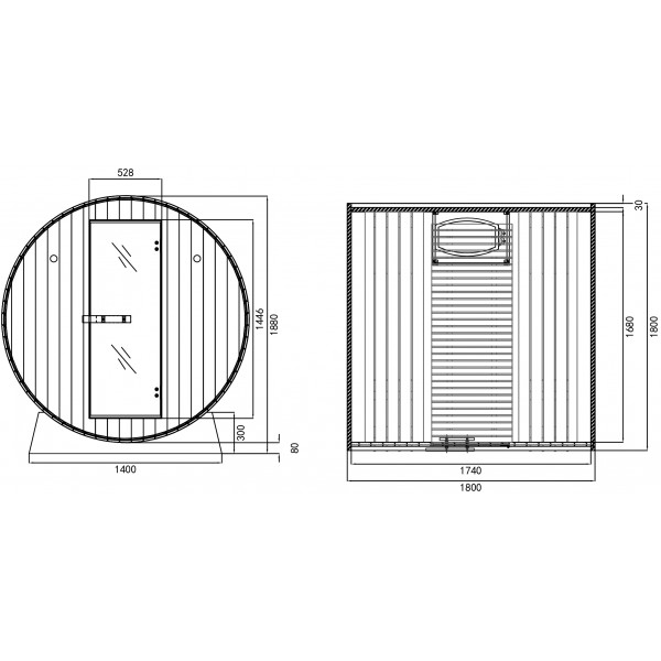 SAUNA FINLANDESE IN ABETE ROSSO DEL NORD CON PANNELLI DI SPESSORE 40 MM -  IDEALE PER IMPIANTO SAUNA A CASA - 2 PERSONE 