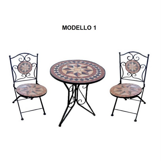 Arredo Jody per esterno tavolo e sedie in ferro battuto con mosaico in 3  versioni