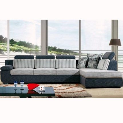 Divano angolare Desire 325x250 con pouf centrale in tessuto moderno