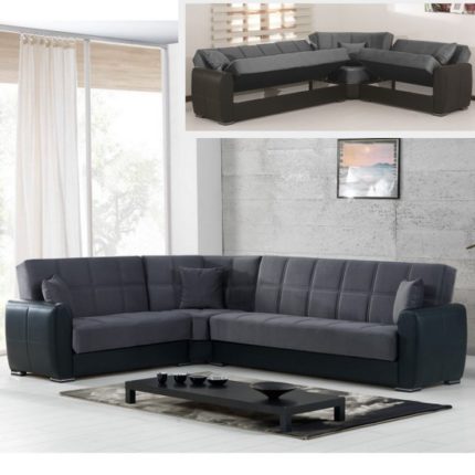 Divano modello Desire 325x250 cm moderno angolare con pouf e cuscini color  grigio