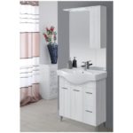 Arredo da bagno rovereto cm 81 bianco grigio rovere chiaro due ante due  cassetti a terra lavabo specchio con pensile tettino in offerta